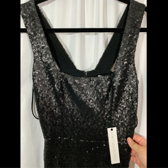 NWT $300 Dress the Population Raven Sequin Gown Matte Black [SZ Small ]‎ - Picture 3 of 8